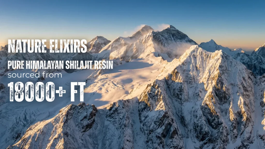 High-altitude Himalayan mountains above 18,000 ft showing untouched snowy peaks and pure terrain where Nature Elixirs Himalayan Shilajit is sourced.