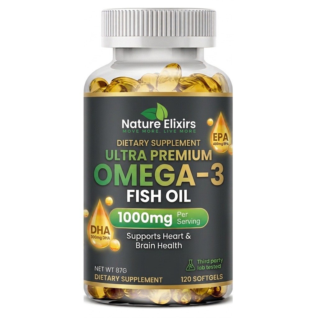Omega 3 Fish Oil 1000mg – Premium 120 Softgels | Nature Elixirs