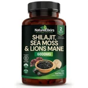 A bottle of Shilajit Sea Moss Lion's Mane Capsules 6000mg Capsules