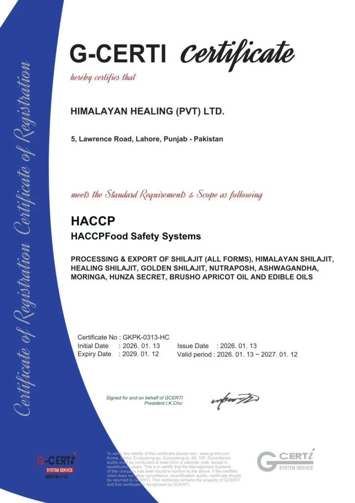 natureelixirs shilajit haccp_certificate